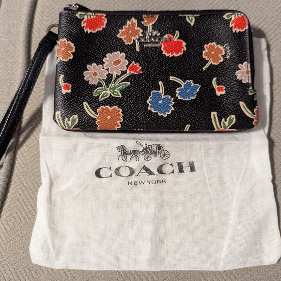 Coach Handbags - Coach Black Floral Wristlet